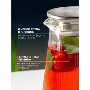 Кувшин боросиликатное стекло, 1.6 л, с крышкой, Вертикаль, B050173, для горячих и холодных напитков