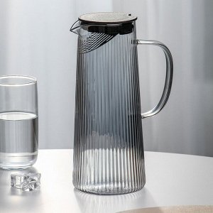 Кувшин стекло, 1 л, с крышкой, Грани, B050086, графит, для холодных и горячих напитков