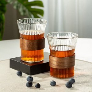 Стакан 300 мл, стекло, 2 шт, с деревянным кольцом, B060784