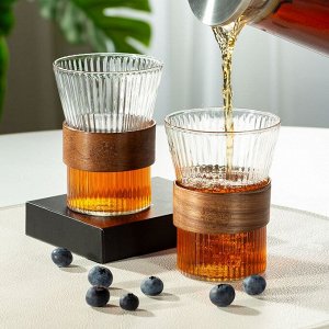 Стакан 300 мл, стекло, 2 шт, с деревянным кольцом, B060784