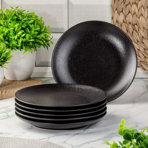 Набор тарелок керамика, 6 шт, 20 см, круглый, Крафт, Daniks, Y4-8358, черный