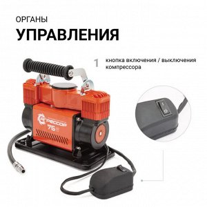 Компрессор автомобильный Autoprofi Агрессор AGR-75, 12В, 30А, 75л/мин, 10атм