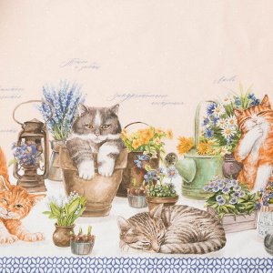 Скатерть Этель «Уютные коты», 180x147 см, 100% хлопок, саржа 190 г/м²
