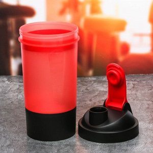 Шейкер спортивный с чашей под протеин, красно-чёрный, 500 мл