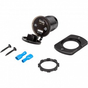 Розетка встраиваемая Airline, 12/24В, 2хUSB (5В, 2.1А), влагозащитная, с вольтметром, арт. AEBJ203