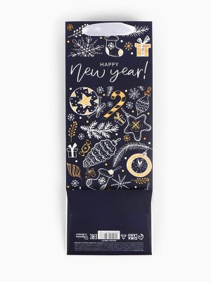 Пакет под бутылку подарочный новогодний ламинированный Happy New Year, 13*35*10 см
