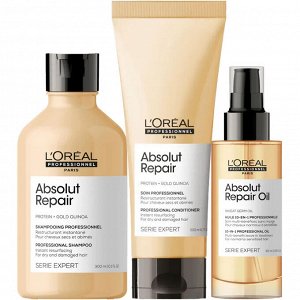Лореаль Профессионель Программа Absolut Repair комплексный уход: шампунь 300 мл + кондиционер 200 мл + масло 90 мл (L'oreal Professionnel, Serie Expert)