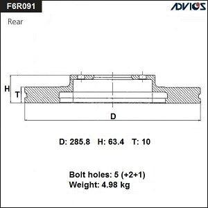 Диск тормозной ADVICS, арт. F6R091B