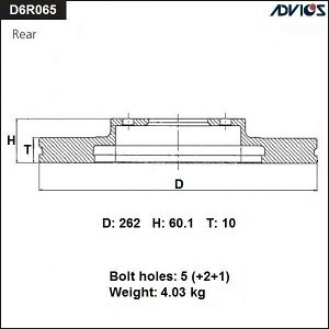 Диск тормозной ADVICS, арт. D6R065