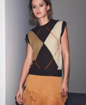 ТРИКОТАЖНЫЙ ЖИЛЕТ С УЗОРОМ «РОМБЫ» арт. 6771110 330, черно/коричневый