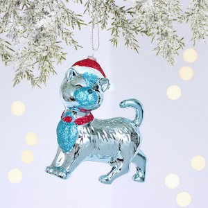 Ёлочная игрушка "Кошка в колпачке" 9*3,5*10 см, Голубой