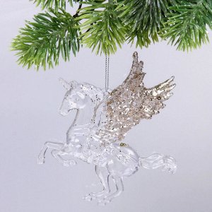 Подвеска "Сказочный единорог" 13*13 см, Белый/Золотой блеск