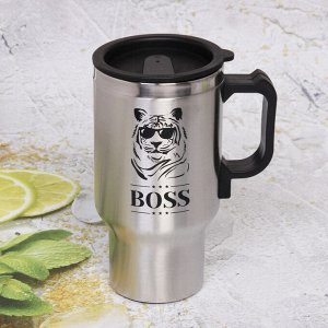 Термокружка 450мл, с подогревом от прикуривателя "BOSS" Тигр  Серп и молот
