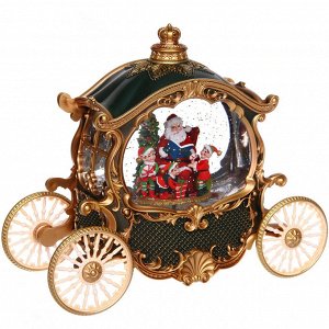 Сувенир с подсветкой "Сказочная карета" 26*11*20  см (8 мелодий, USB + батарейки, подсветка, парящий снег), Зелёный