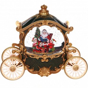 Сувенир с подсветкой "Сказочная карета" 26*11*20  см (8 мелодий, USB + батарейки, подсветка, парящий снег), Зелёный