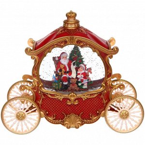 Сувенир с подсветкой "Сказочная карета" 26*11*20  см (8 мелодий, USB + батарейки, подсветка, парящий снег), Красный