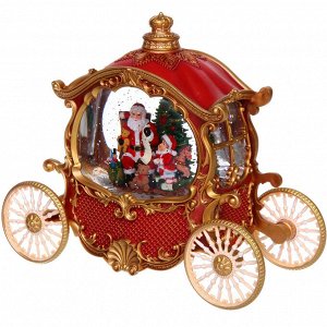 Сувенир с подсветкой "Сказочная карета" 26*11*20  см (8 мелодий, USB + батарейки, подсветка, парящий снег), Красный