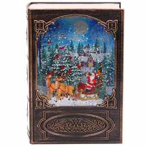 Сувенир с подсветкой "Книга сказок" 13.2*6.9*19.1 см (8 мелодий, USB + батарейки, подсветка, парящий снег), Бронза