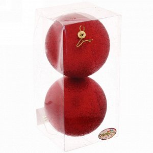 Новогодние шары 10 см (набор 2 шт) "Глиттер", красный