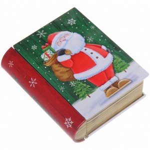 Банка жестяная "Книга" 11,5*10*3,8см Дед Мороз с подарками