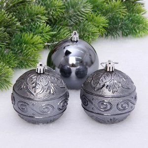 Новогодние шары 8 см (набор 3 шт) "Микс фактур", графит