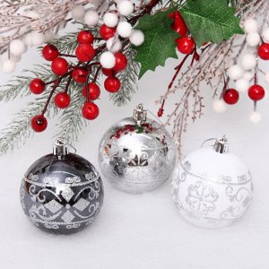 Новогодние шары 7см (набор 3шт) "Ажур", белый/серебро/графит