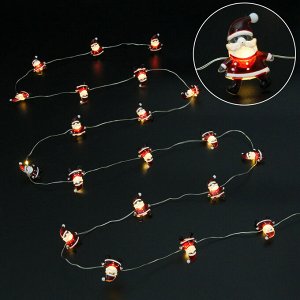 Гирлянда для дома "Дед Мороз" (3,3*2,5см) на батарейках 2,0 м 20 ламп LED, 1 реж., IP-20, Теплый белый (батарейки CR2032)