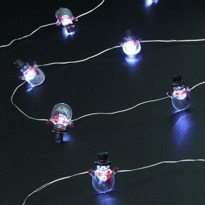 Гирлянда для дома "Снеговичок" (3*2,2см) на батарейках 2,0 м 20 ламп LED, 1 реж., IP-20, Белый (батарейки CR2032)