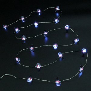 Гирлянда для дома "Снеговичок" (3*2,2см) на батарейках 2,0 м 20 ламп LED, 1 реж., IP-20, Белый (батарейки CR2032)