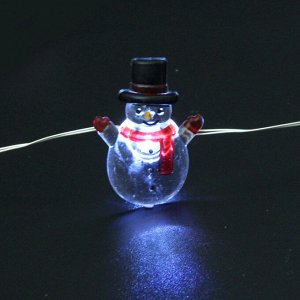 Гирлянда для дома "Снеговичок" (3*2,2см) на батарейках 2,0 м 20 ламп LED, 1 реж., IP-20, Белый (батарейки CR2032)