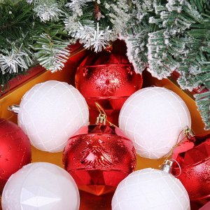 Новогодние шары "Волшебный вальс" 8 см (набор 12 шт), Красный/белый