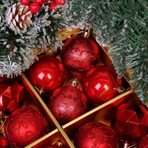 Новогодние шары "Зимняя вечеринка" 6 см (набор 16 шт), Красный