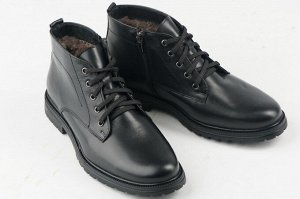 Ботинки мужские черные из натуральной кожи демисезон, подклад байка