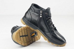 Ботинки мужские черные из натуральной кожи зима, подклад шерстяной мех