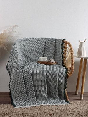 Плед с бахромой SL Home Waffle, 130x180 см, зелёный