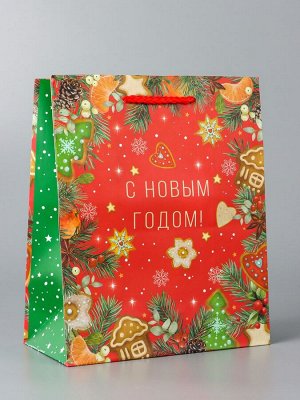 Пакет подарочный новогодний ламинированный «С новым годом!», 18x22.3x10 см