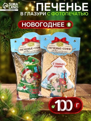 Печенье новогоднее «Елочка» в глазури с фотопечатью, 110 г