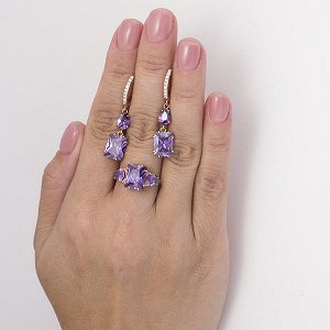 Позолоченное кольцо с фианитами фиолетового цвета - 1179 - п