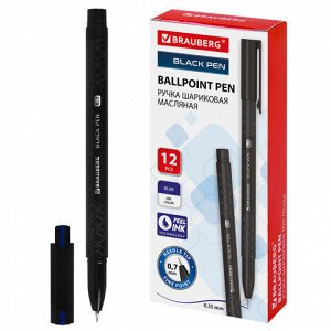 Ручка шариковая масляная BRAUBERG "BLACK PEN", СИНЯЯ, игольчатый узел 0,7 мм, линия письма 0,35 мм, 144325