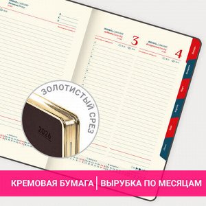 Ежедневник датированный 2026 А5 148х218 мм, GALANT "Infinity Gold", под кожу, темно-коричневый, 117501