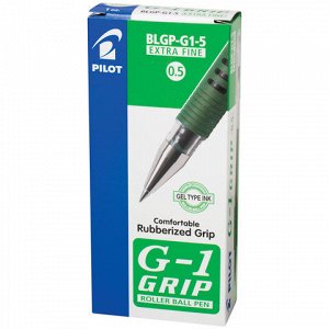 Ручка гелевая с грипом PILOT "G-1 Grip", ЗЕЛЕНАЯ, корпус прозрачный, узел 0,5 мм, линия письма 0,3 мм, BLGP-G1-5 G