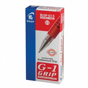 Ручка гелевая с грипом PILOT "G-1 Grip", КРАСНАЯ, корпус прозрачный, узел 0,5 мм, линия письма 0,3 мм, BLGP-G1-5, BLGP-G1-5 R