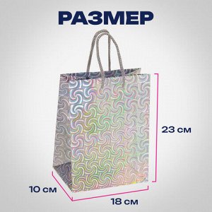 Пакет подарочный 18x10x23 см (M), НАБОР 10 шт., 5 дизайнов, голография, ЗОЛОТАЯ СКАЗКА, 609733
