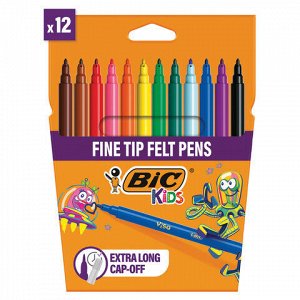 Фломастеры BIC "Kids Visa", 12 ЦВЕТОВ, суперсмываемые, вентилируемый колпачок, европодвес, 889695, 888695