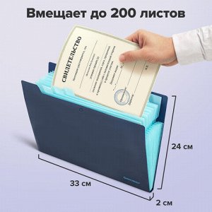 Папка-органайзер на кнопке 12 отделений, BRAUBERG "Extra", А4, синяя с голубым, 271933