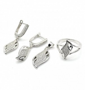 Кольцо Серьги и Кулон С925 с фианитами, размер 16,5, 9,1г
