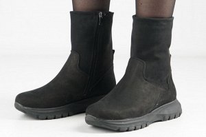 Кроссовки женские черные из натурального велюра зима, подклад шерстяной мех