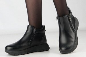 Кроссовки женские черные из натуральной кожи зима, подклад шерстяной мех