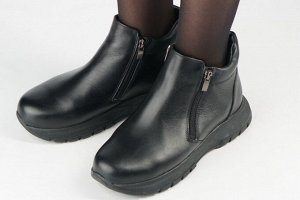 Кроссовки женские черные из натуральной кожи зима, подклад шерстяной мех