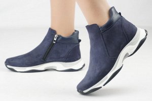 Кроссовки женские синие из натурального нубука зима, подклад шерстяной мех